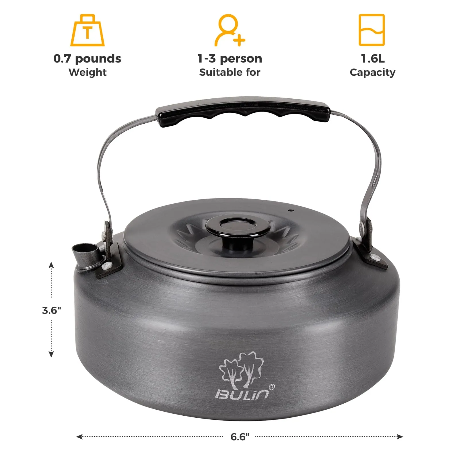 BULIN Hard Anodized Aluminum Camping Kettle 1.6L and 2.2L