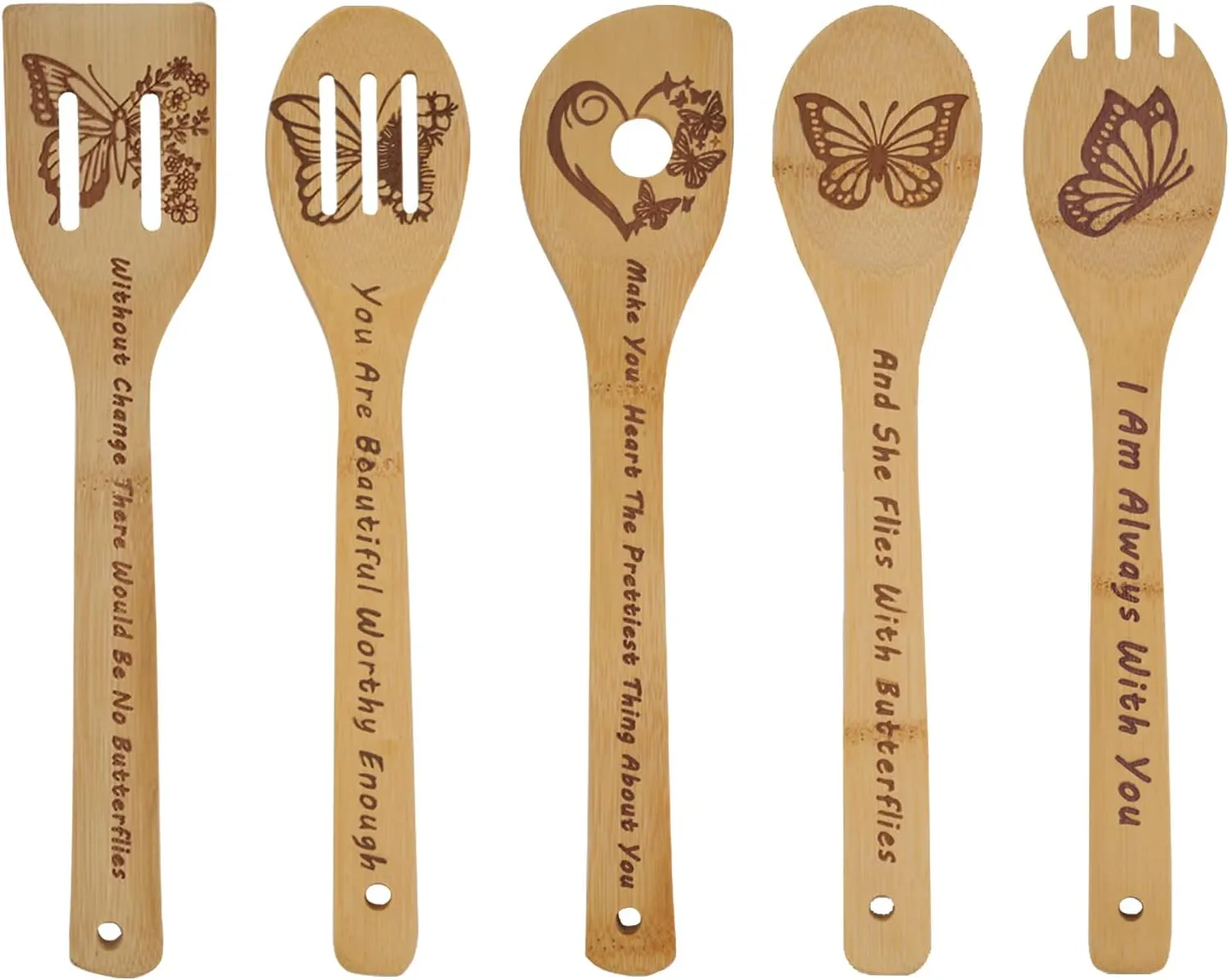 Butterfly Wooden Cooking Spoons Set of 5,Butterfly Gift,Butterfly Lovers Gifts,Butterfly Kitchen Decor,Bamboo Cooking Spoons Farmhouse Housewarming Wedding Mom Cooking House Closing Father's Day Gift