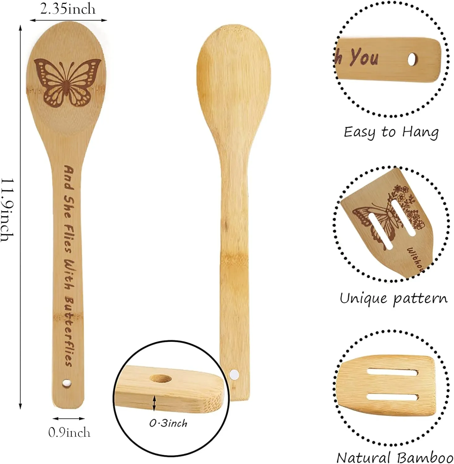 Butterfly Wooden Cooking Spoons Set of 5,Butterfly Gift,Butterfly Lovers Gifts,Butterfly Kitchen Decor,Bamboo Cooking Spoons Farmhouse Housewarming Wedding Mom Cooking House Closing Father's Day Gift