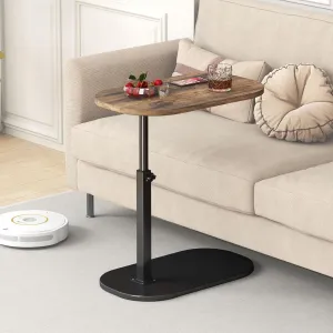 C Shaped Side Table, Adjustable Height C Shaped End Table, 360°Swivel Couch Side Tables That Slide Under, Modern Small Coffee C Table End Table for Sofa/Bed/Bathtub, Rotating Tabletop (Rust Brown)