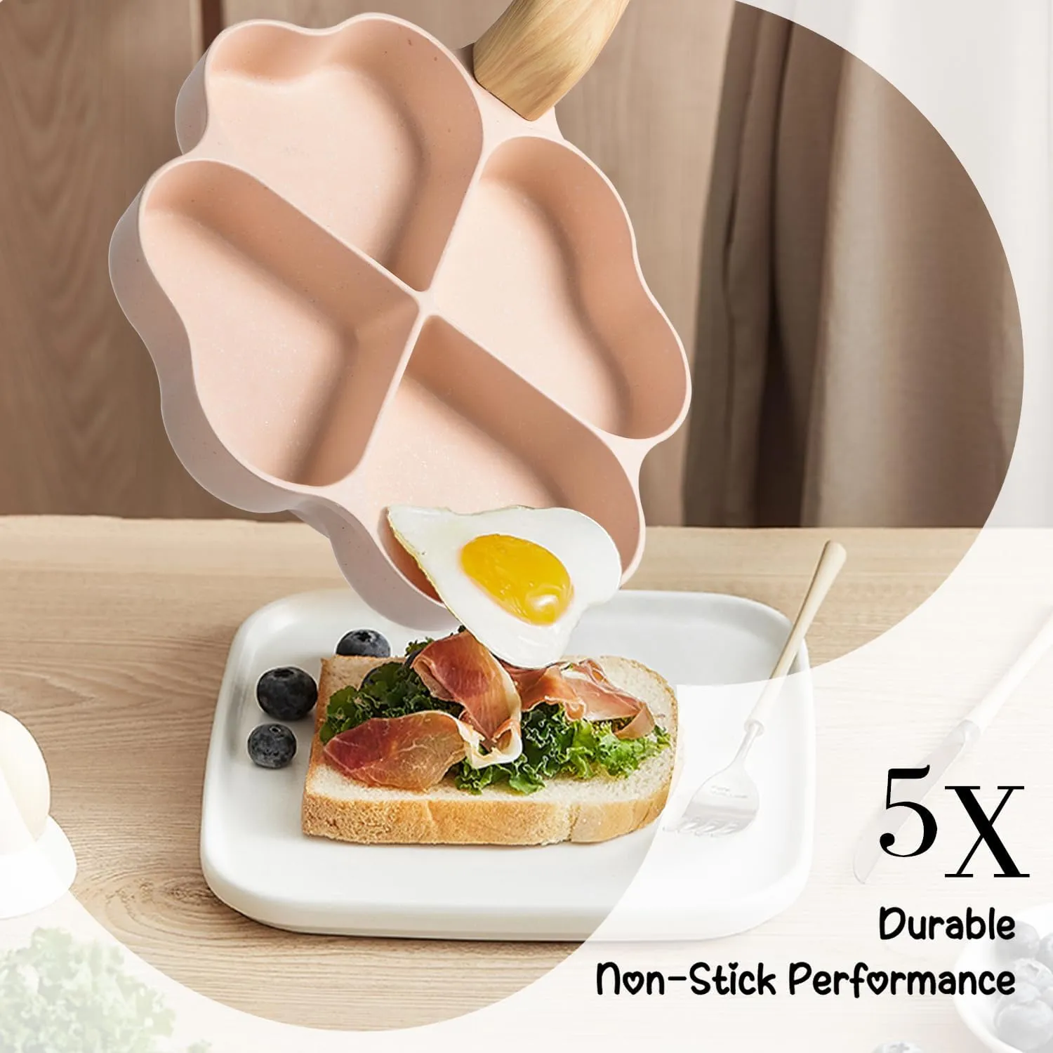 Caannasweis Egg Omelette Pan, 4-Cup Nonstick Granite Omelette Skillet Breakfast Frying Pan Egg Cooker Suitable for Gas Stove & Induction Cookware, PFOA PFOS Free, Pink Heart Shaped