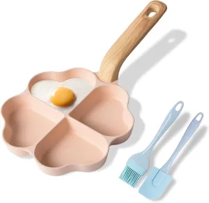 Caannasweis Egg Omelette Pan, 4-Cup Nonstick Granite Omelette Skillet Breakfast Frying Pan Egg Cooker Suitable for Gas Stove & Induction Cookware, PFOA PFOS Free, Pink Heart Shaped