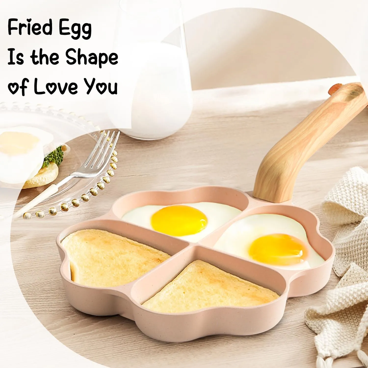 Caannasweis Egg Omelette Pan, 4-Cup Nonstick Granite Omelette Skillet Breakfast Frying Pan Egg Cooker Suitable for Gas Stove & Induction Cookware, PFOA PFOS Free, Pink Heart Shaped