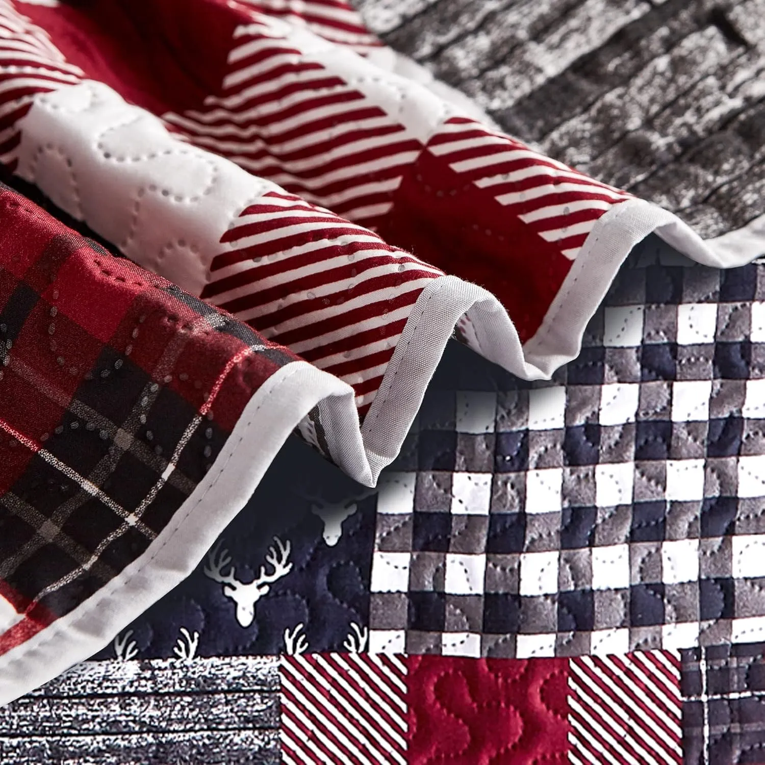 Cabin Quilt Set Queen, Christmas Rustic Quilt Coverlet Bed Set, 3-Piece Lightweight Reversible All Season Quilt Set, Lodge Bedspread Quilt with 2 Shams