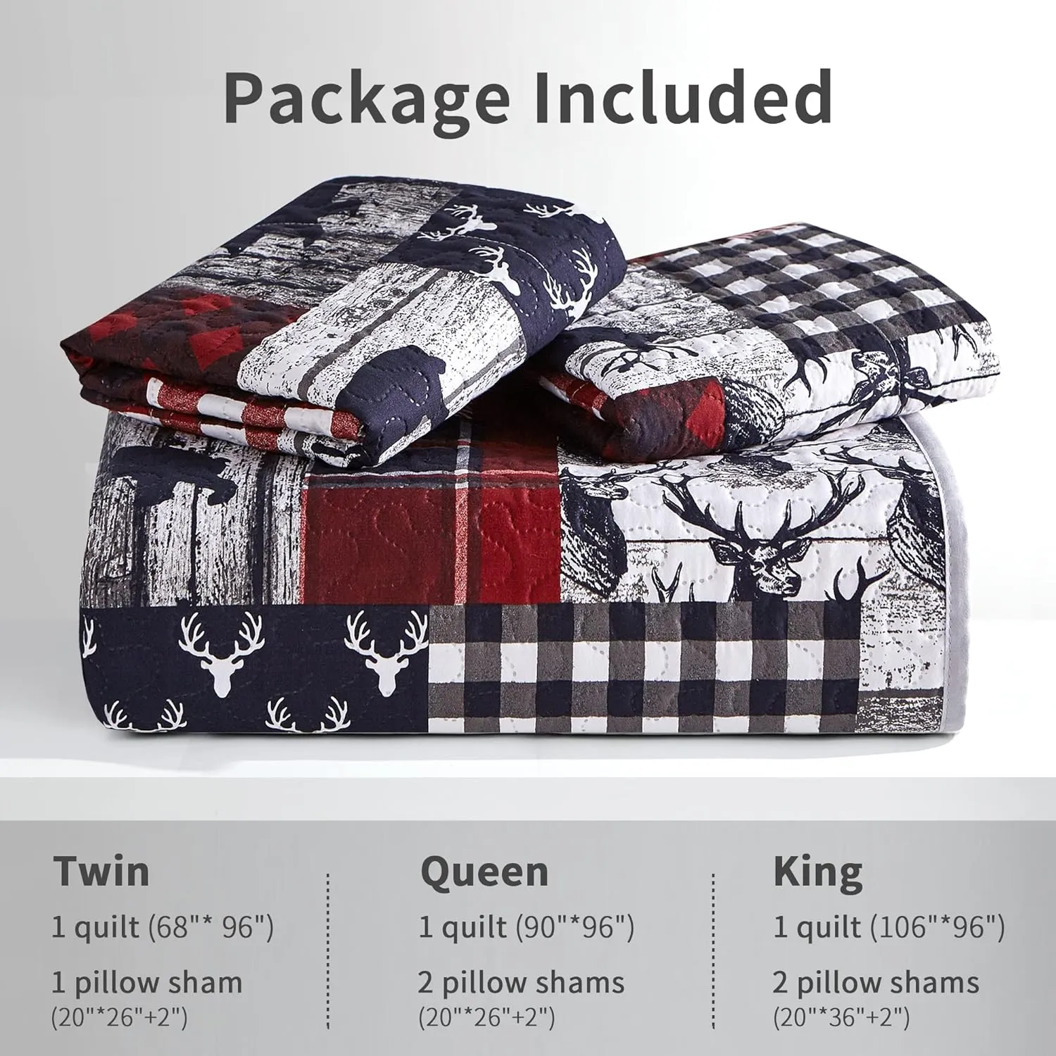 Cabin Quilt Set Queen, Christmas Rustic Quilt Coverlet Bed Set, 3-Piece Lightweight Reversible All Season Quilt Set, Lodge Bedspread Quilt with 2 Shams