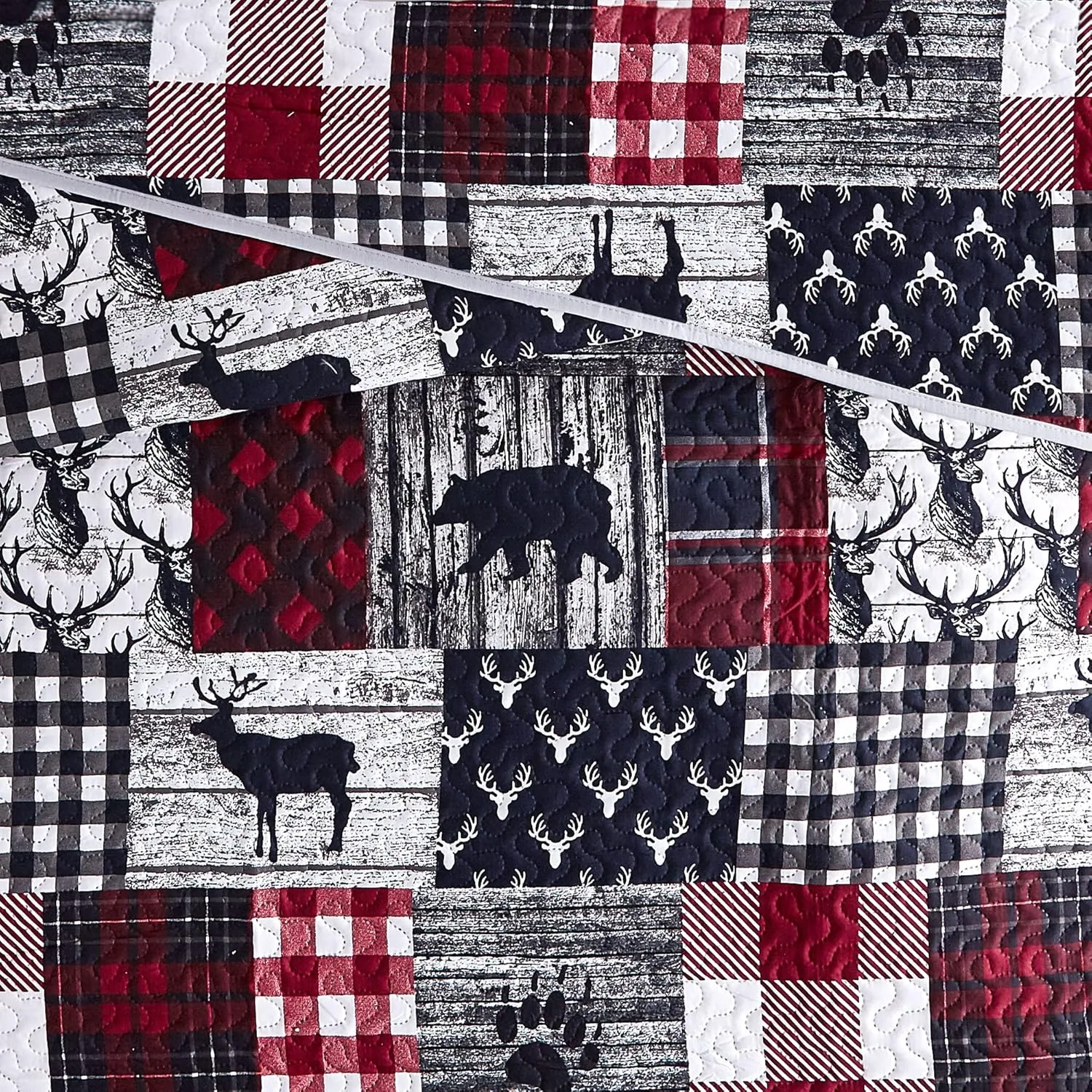 Cabin Quilt Set Queen, Christmas Rustic Quilt Coverlet Bed Set, 3-Piece Lightweight Reversible All Season Quilt Set, Lodge Bedspread Quilt with 2 Shams