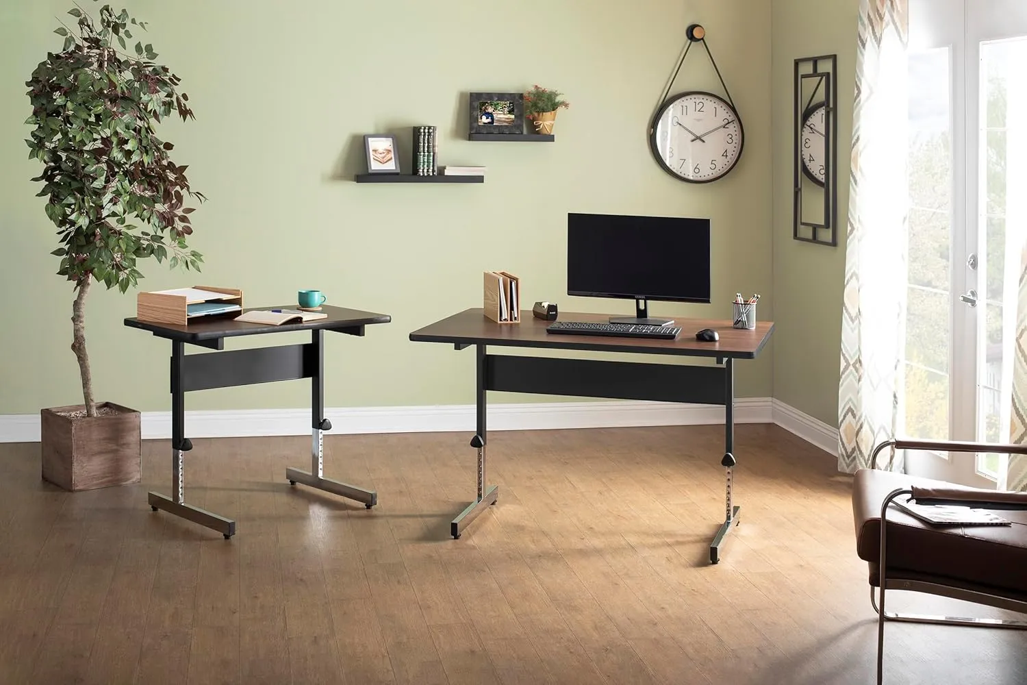 Calico Designs Adapta Desk - Height Adjustable Desk - 23"-33.5" - All-Purpose Standing Table for Home Office, Art, and More - Black/Walnut