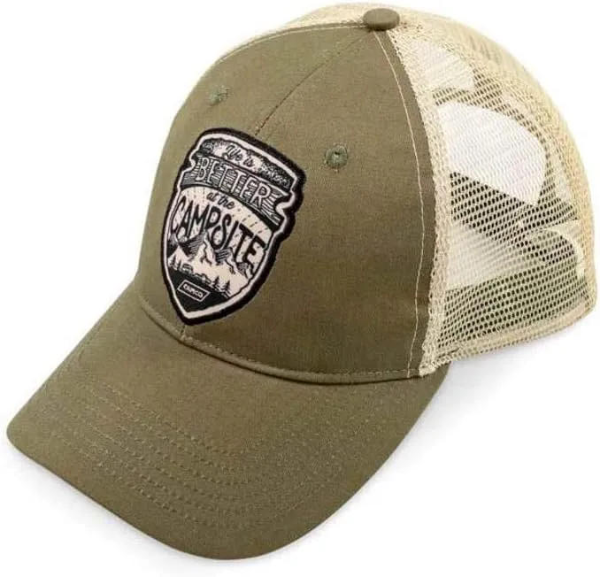 Camco 53360 Life is Better at The Campsite Trucker Hat, Olive - Features a Unique Life is Better at The Campsite Logo and Adjustable Strap - Perfect for Camping Enthusiasts