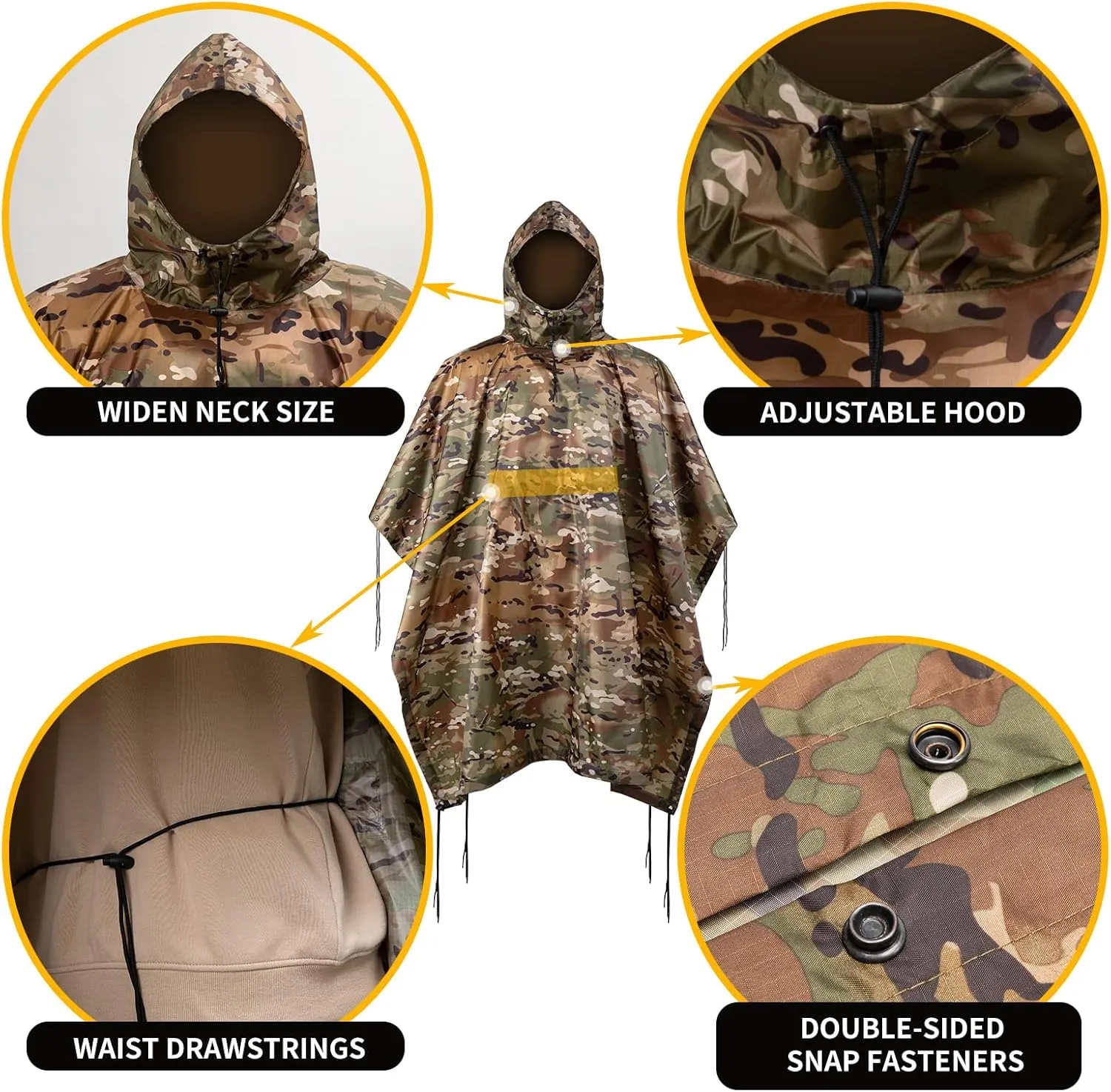 Camo Rain Poncho, Multi Use Waterproof Rain Coat