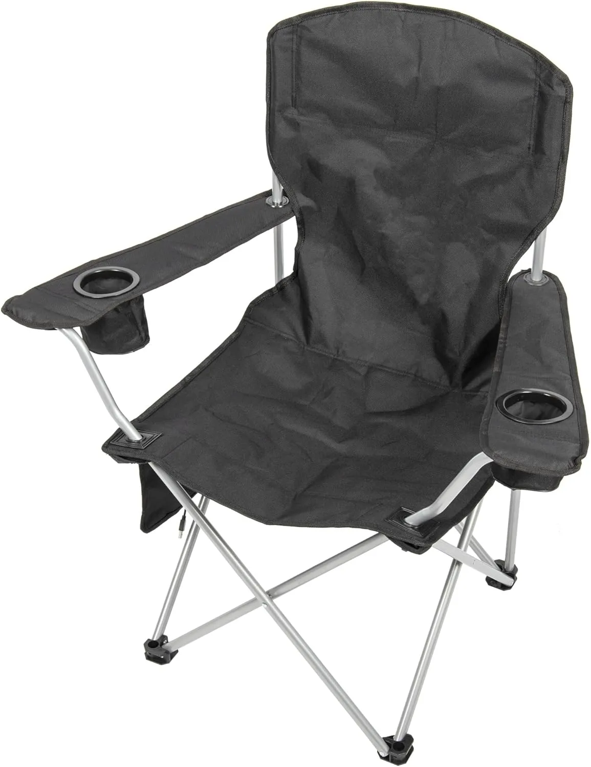 CAMP & GO Heated Deluxe Quad Camping Chair, Folding Heated Chair with 18" USB Cable, Storage Compartment, and Cup Holders, Black