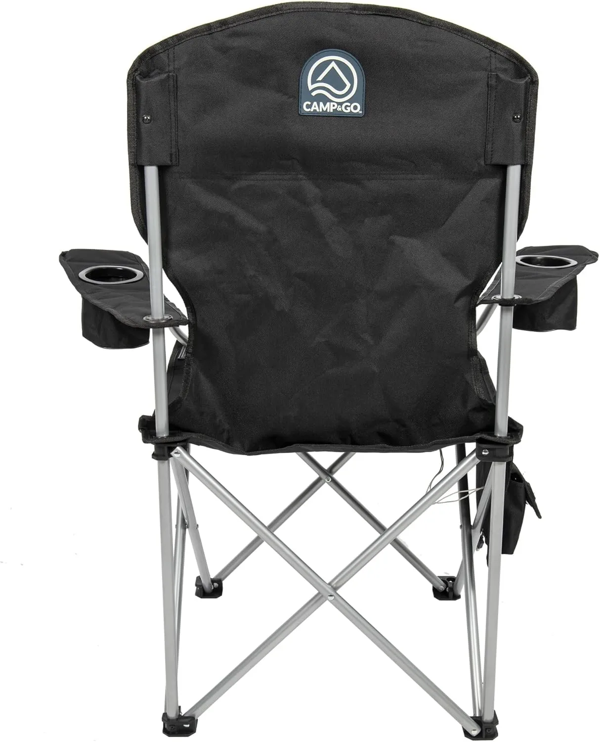 CAMP & GO Heated Deluxe Quad Camping Chair, Folding Heated Chair with 18" USB Cable, Storage Compartment, and Cup Holders, Black