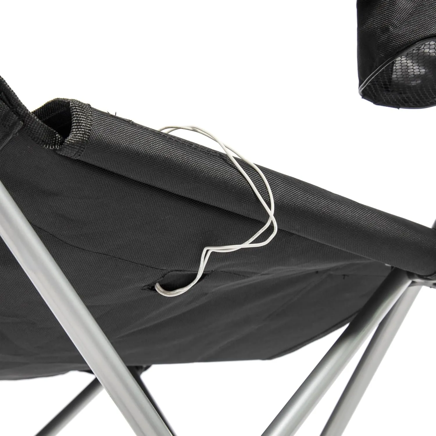 CAMP & GO Heated Deluxe Quad Camping Chair, Folding Heated Chair with 18" USB Cable, Storage Compartment, and Cup Holders, Black