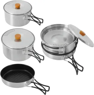 Camp Cooking Set, 3 Pcs Outdoor Camping Cookware 304 Stainless Steel Campfire Cooking Pots with Travel Storage Bag Lightweight Camping Tool