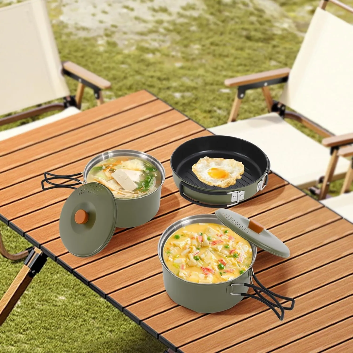 Camp Cooking Set, 3 Pcs Outdoor Camping Cookware 304 Stainless Steel Campfire Cooking Pots with Travel Storage Bag Lightweight Camping Tool