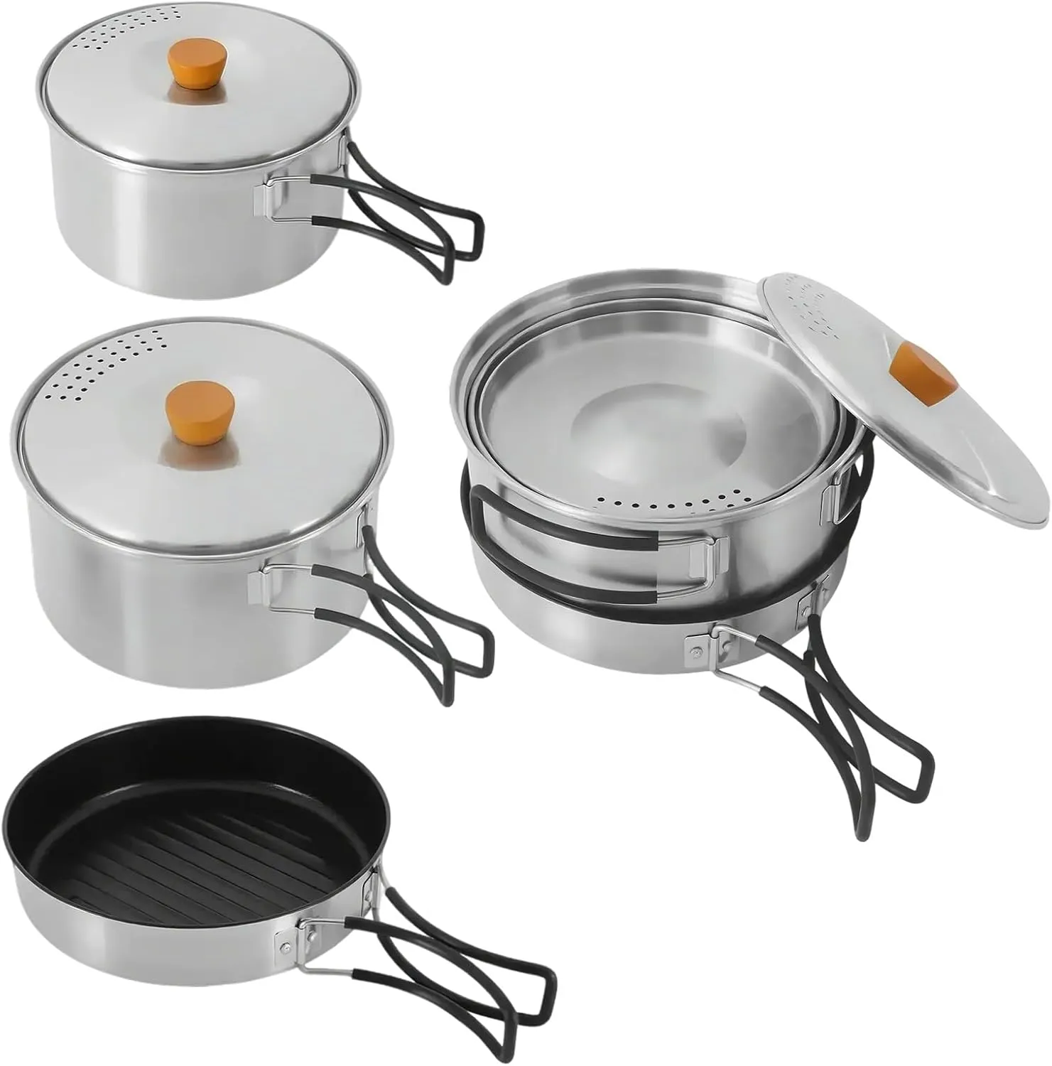 Camp Cooking Set, 3 Pcs Outdoor Camping Cookware 304 Stainless Steel Campfire Cooking Pots with Travel Storage Bag Lightweight Camping Tool