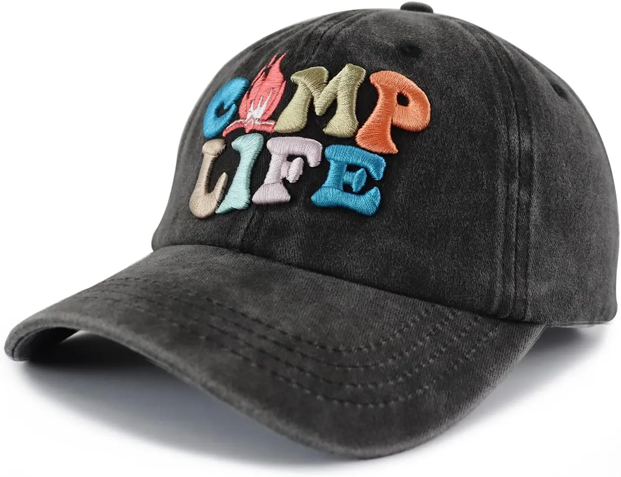 Camp Life Hat for Men Women, Funny Adjustable Cotton 3D Embroidered Camping Hiking Baseball Cap