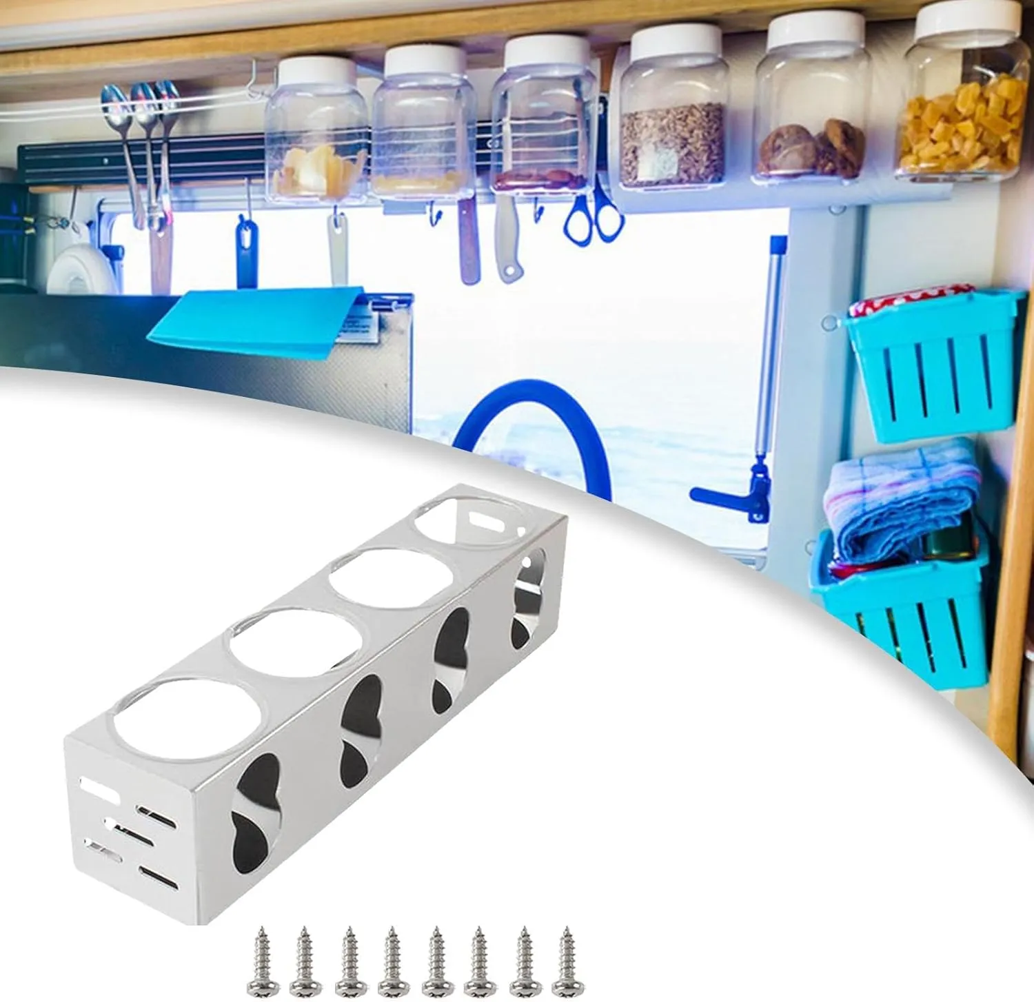 Camp RV Spice Shelf Organizer, Camping RV Trailer Kitchen Seasoning,