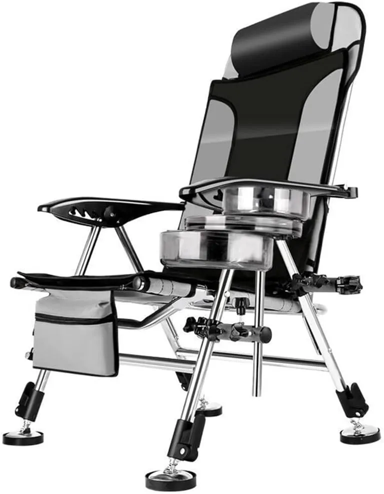 Camping Chairs,Fishing Chair Beach Chair Outdoor Foldable Chair Recliner Portable Multifunction Fishing Chair Applicable to All Terrain/Argento/Light Grey