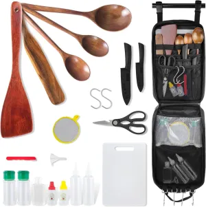 Camping Cooking Cookware Set - Upgraded 22PCS Camp Kitchen Organizer with Wooden Utensils, Portable Gear for Outdoor Dining Essentials