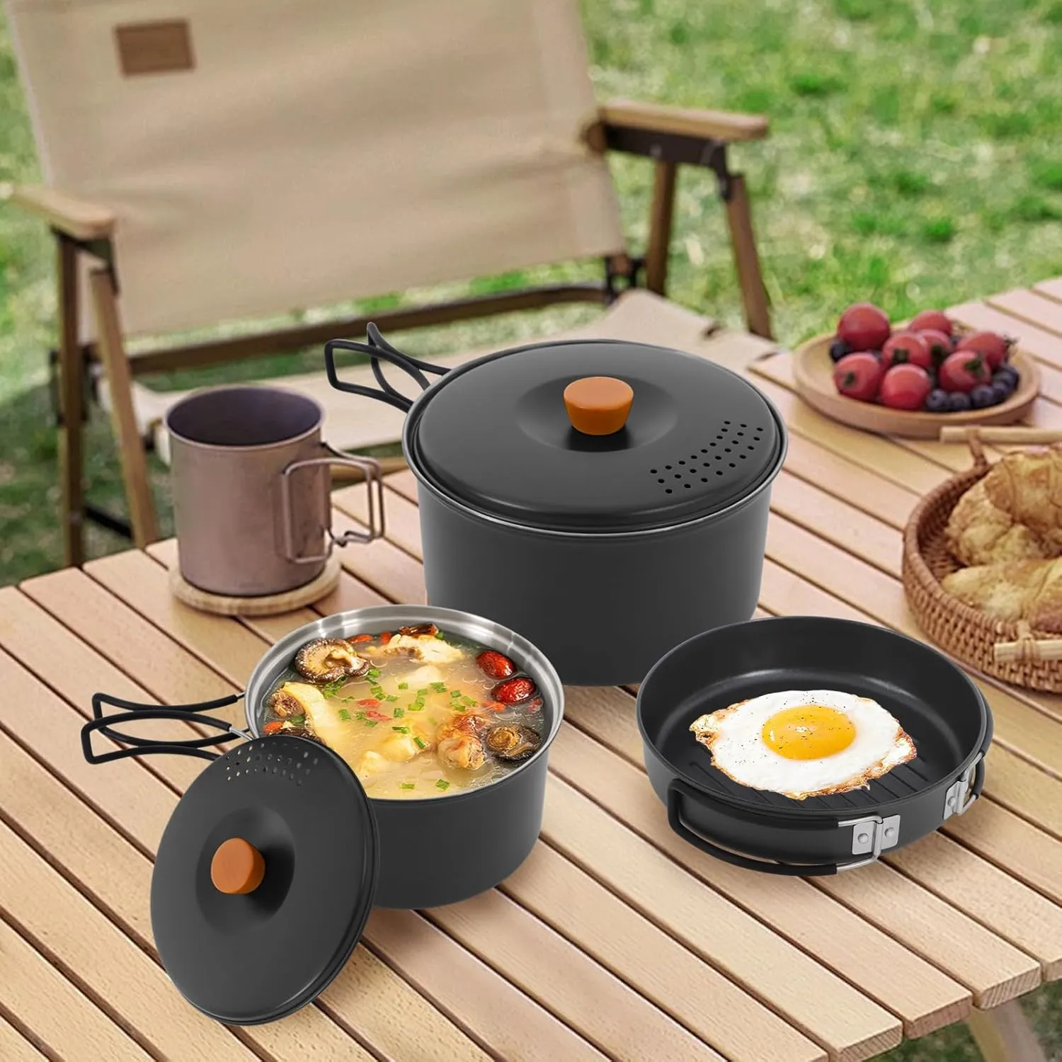 Camping Cooking Set, 304 Stainless Steel Camping Pots and Pans, Portable Camping Cookware Kit with Storage Bag for Hiking Backpacking