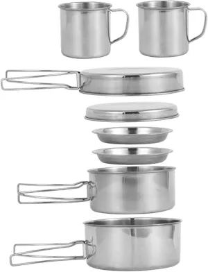 Camping Cooking Set for 3-4 People, Stainless Steel Camping Pots and Pans Set, Stackable Lightweight Camp Cooking Set for Outdoor Backpacking Camping Hiking PicnicCamping