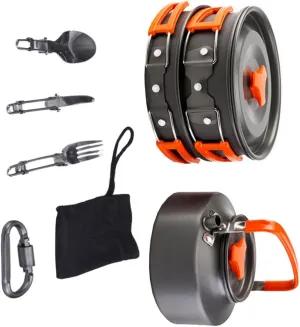 Camping Cooking Utensils 3-piece Cooking Set Portable Pot Folding Pan Essential Camping Accessories for Outdoor Activities