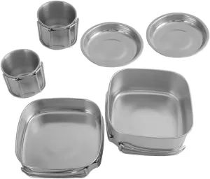 Camping Cookset Stainless 6-in-1 Outdoor Cooking Pot Portable Cookware Set Camping Cookware Cups and Plates for Camping Tableware