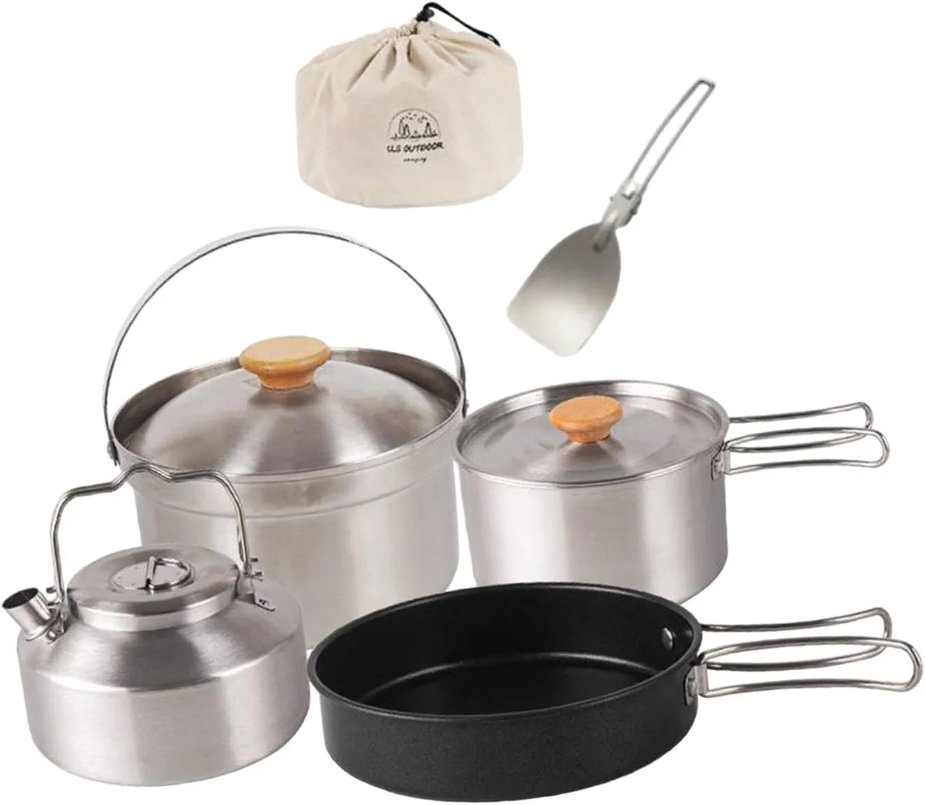 Camping Cookware Included Carry Bag Portable Folding Handle Pot Frying Pan Kettle Camping Cooking Set for Backpacking Kitchen