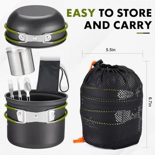 Camping Cookware Kit Backpacking, 0.33Gal Pots & 0.17Gal Pans Set