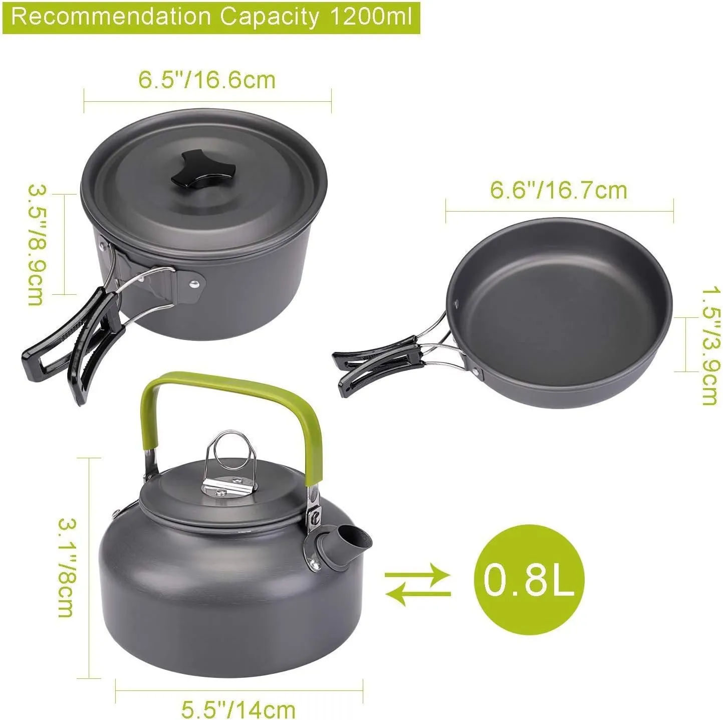 Camping Cookware Kit, Non-Stick Lightweight Pots Pan Set, Picnic Tableware Tools for Camping, Backpacking, Outdoor Cooking (Color : Black)