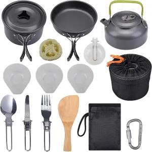 Camping Cookware Kit, Non-Stick Lightweight Pots Pan Set, Picnic Tableware Tools for Camping, Backpacking, Outdoor Cooking (Color : Black)