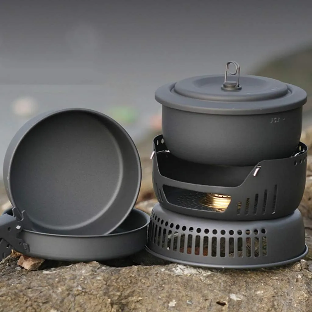 Camping Cookware Kit Nonstick Lightweight Stackable Cooking Pots and Pans with Mesh Set Bag for Backpacking Hiking and Picnic Pots & Pans