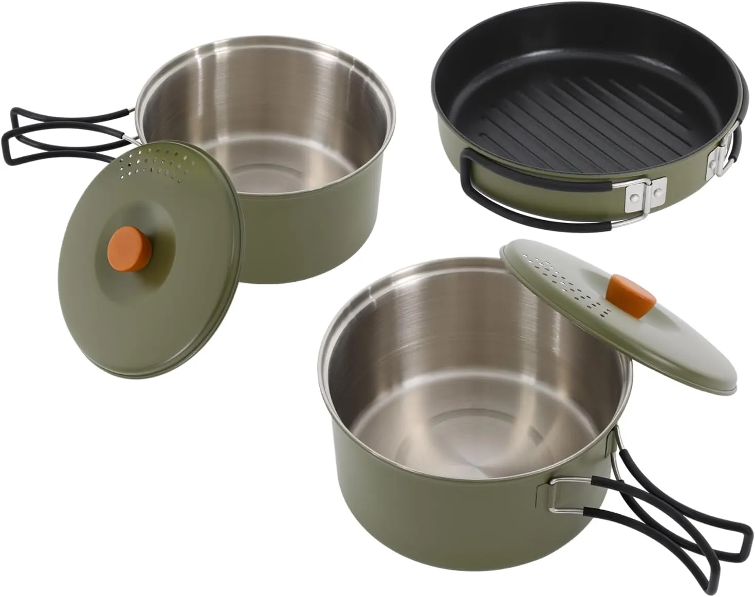 Camping Cookware Mess Kit, 7/6.9/6.3 Inch Lightweight Pot Pan Overlapped Stainless Steel Campfire Cooking Pots and Pans with Travel Tote Bag for Home RV Boat Camping Hiking and Picnic