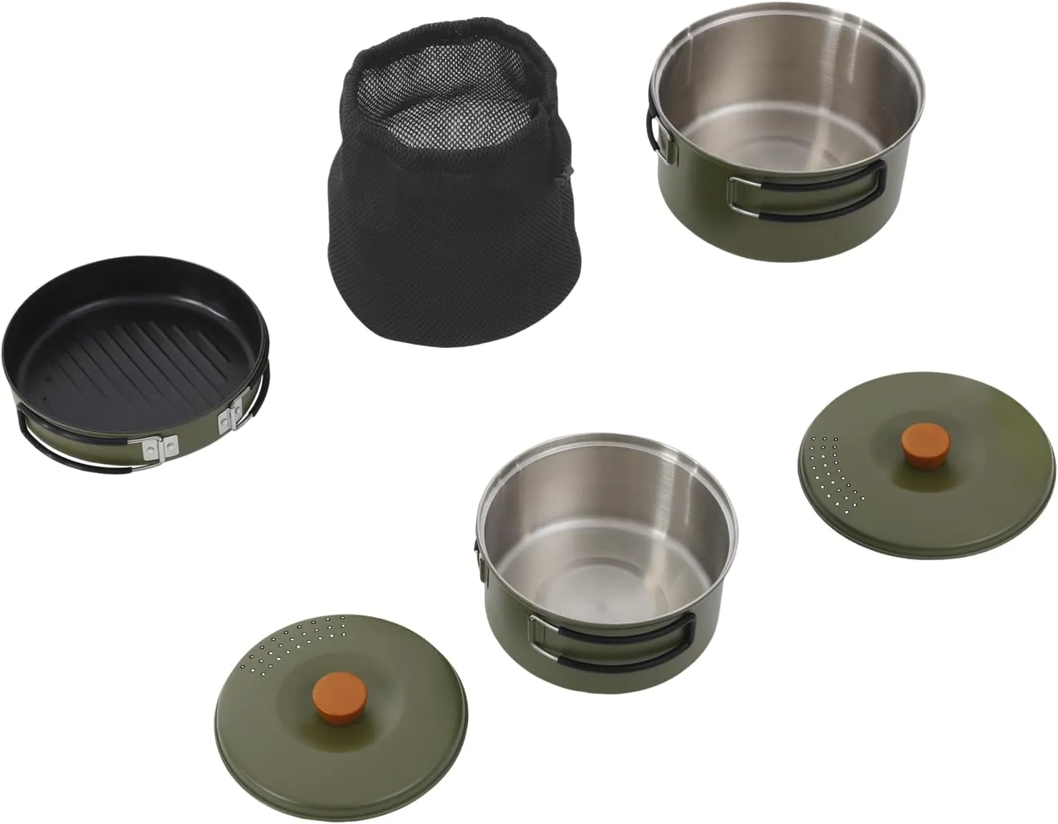 Camping Cookware Mess Kit, 7/6.9/6.3 Inch Lightweight Pot Pan Overlapped Stainless Steel Campfire Cooking Pots and Pans with Travel Tote Bag for Home RV Boat Camping Hiking and Picnic
