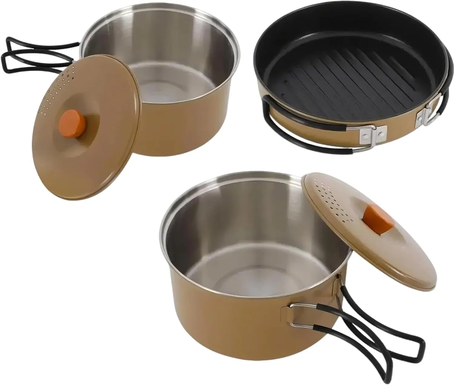 Camping Cookware Mess Kit, Foldable Stainless Steel Campfire Cooking Pots and Pans for Home RV Boat Camping Hiking and Picnic