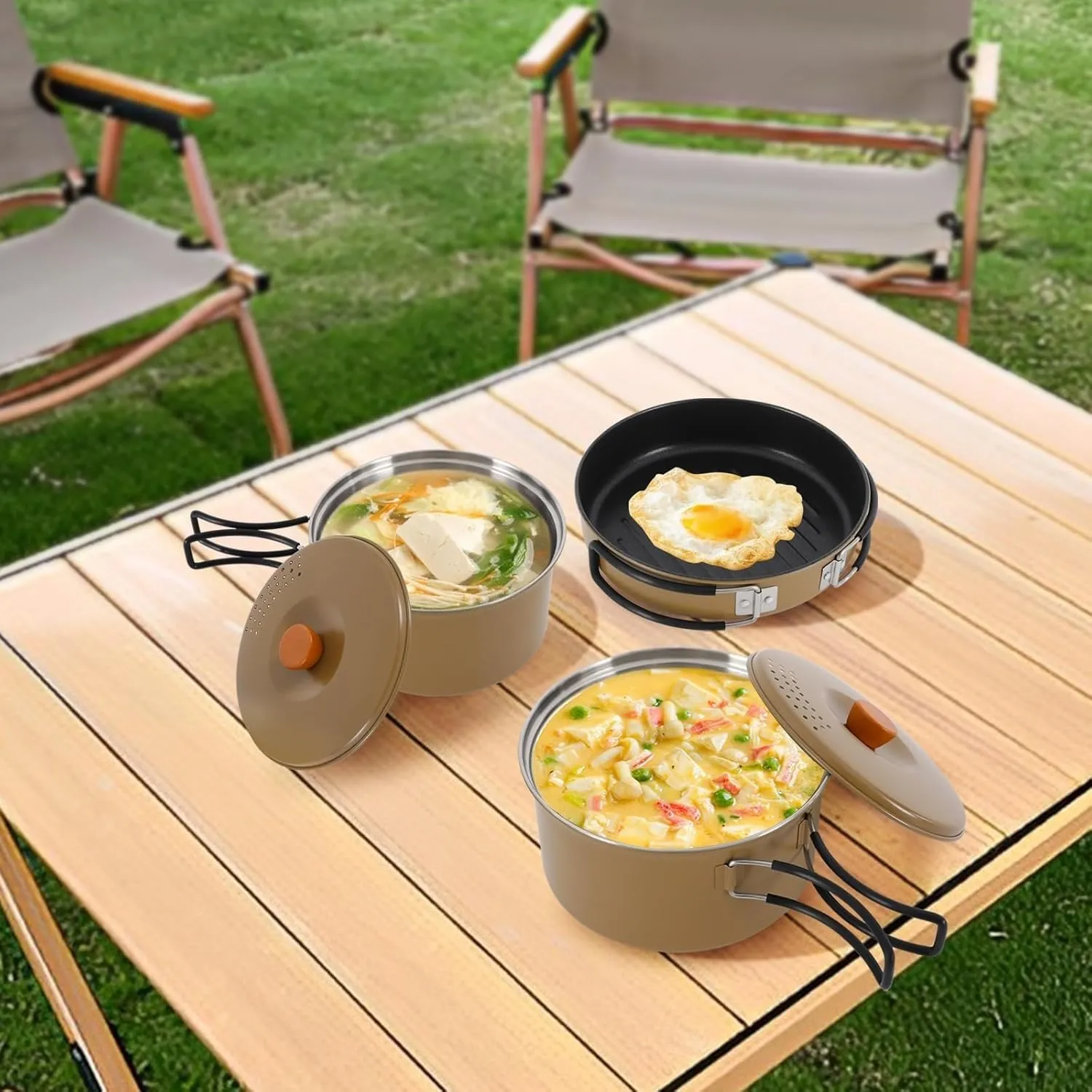 Camping Cookware Mess Kit, Foldable Stainless Steel Campfire Cooking Pots and Pans for Home RV Boat Camping Hiking and Picnic