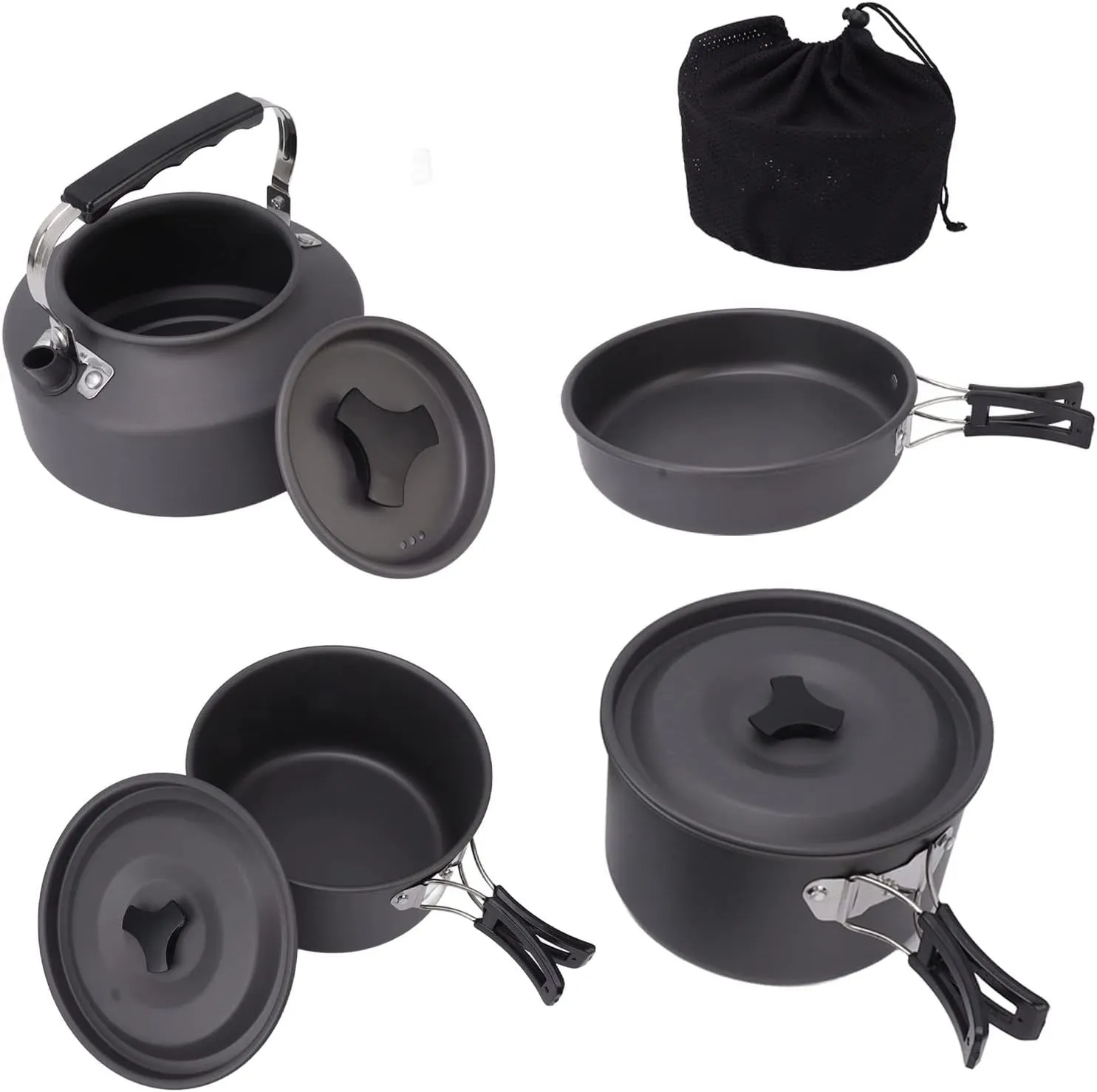 Camping Cookware Mess Kit, for Long-Lasting Camping Pots and Pans Set, Camping Cooking Set for Outdoor Backpacking Camping Hiking Picnic, Included Mesh Carry Bag