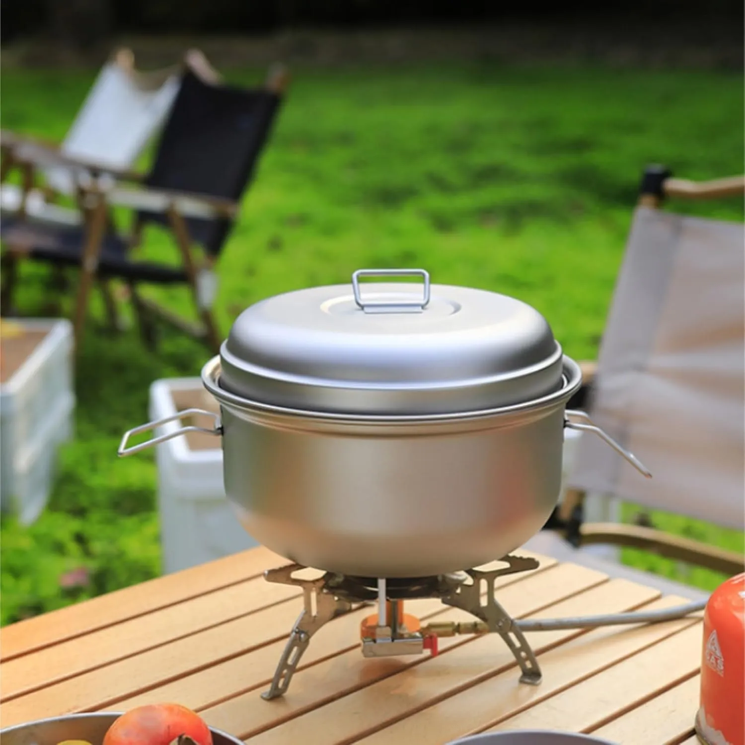 Camping Cookware, Outdoor Camping Pot Set Soup Pot Steamer Cooker Household Set Portable Pot Picnic Steamer Portable Stove
