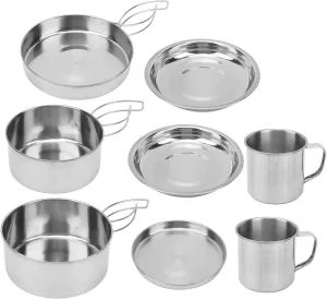 Camping Cookware Pot Set, Camping Cookware Kit, Sturdy Silver Stainless Steel 8pcs Portable for Hiking Backpacking