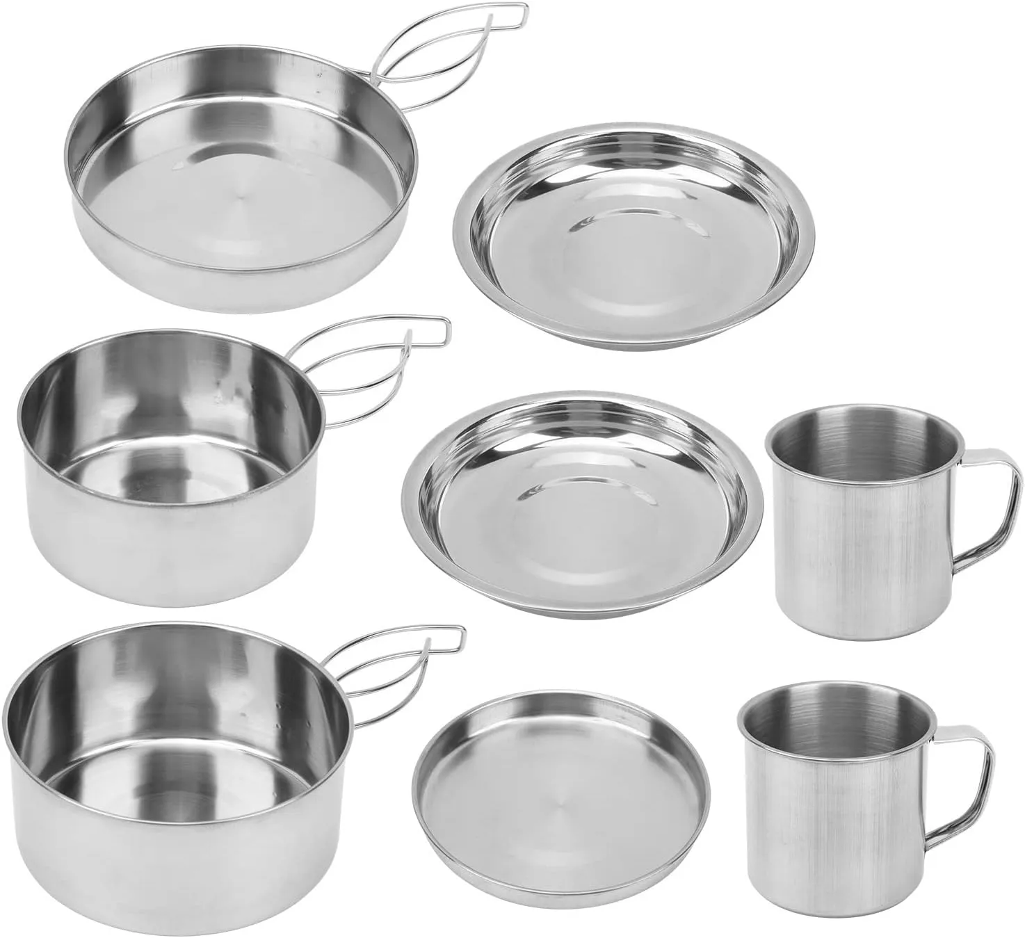 Camping Cookware Pot Set, Camping Cookware Kit, Sturdy Silver Stainless Steel 8pcs Portable for Hiking Backpacking