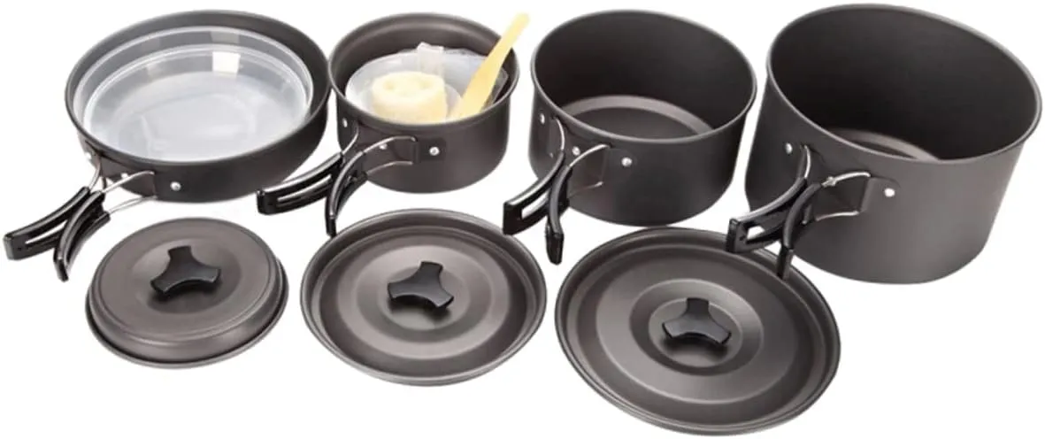 Camping Cookware Set 1 Set of Portable Pots Non-Stick Frying Pan for Outdoor Cooking Durable Material Non-Slip Grip Ideal for Hiking Camping and Picnic