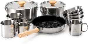 Camping Cookware Set 11PCS 304 Stainless Steel Campfire Cooking Pots Pan and Bowls Cups with Travel Tote Bag for Outdoor Kitchen Cooking Picnic