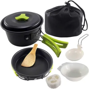 Camping Cookware Set 2 Person Camping Gear Campfire Utensils Non-Stick Cooking Lightweight Stackable Pot Pan Bowls Storage Bag (Color : A)