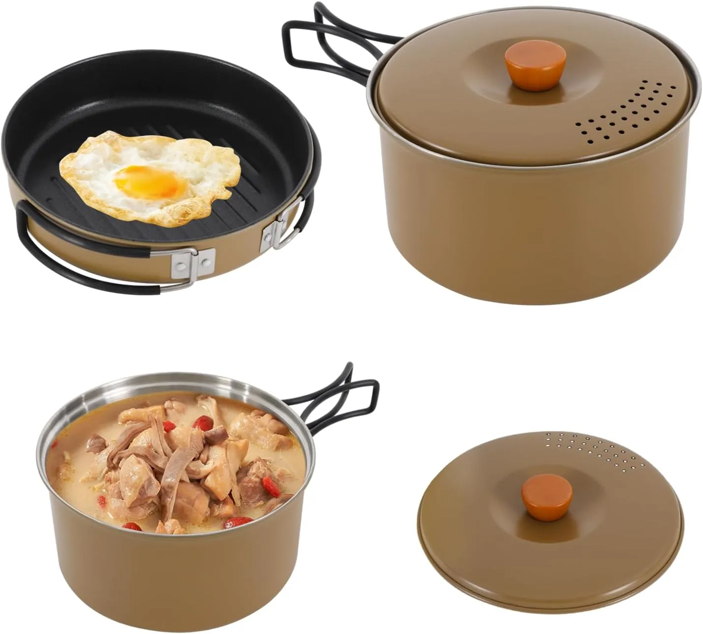 Camping Cookware Set, 304 Stainless Steel Camping Pots and Pans Set Outdoor Cookware Set with Storage Bag Campfire Cooking Equipment for Camping Outdoor Cooking Picnic