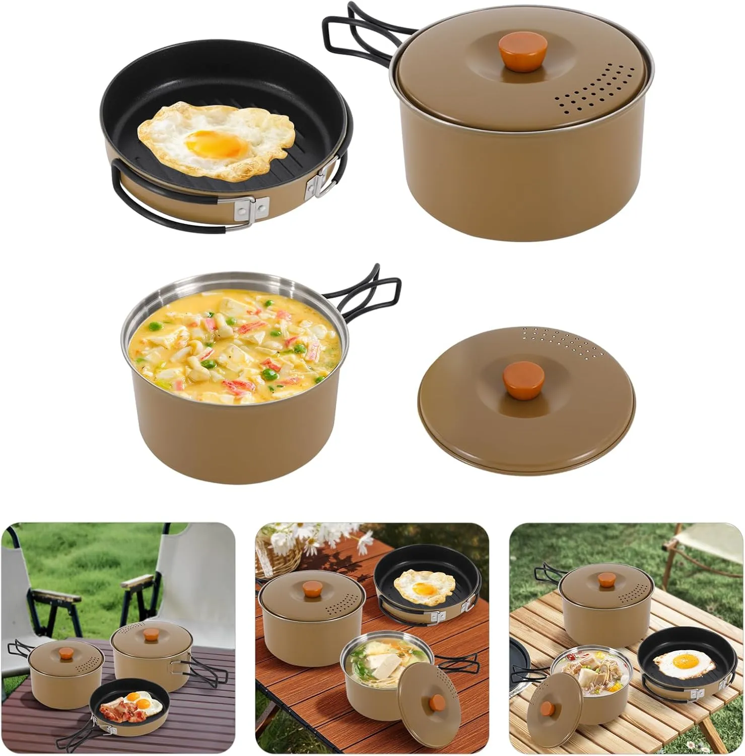 Camping Cookware Set, 304 Stainless Steel Camping Pots and Pans Set Outdoor Cookware Set with Storage Bag Campfire Cooking Equipment for Camping Outdoor Cooking Picnic