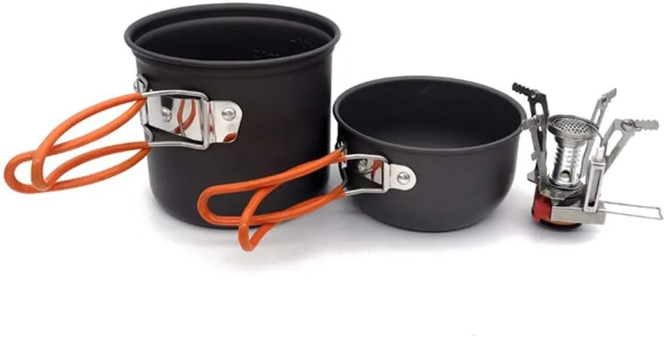Camping Cookware Set Outdoor Hiking Aluminum Pots Pans with Foldable Handle Picnic Cooking Set Non-Stick Cookware Bowls Set (Color : A) (A)