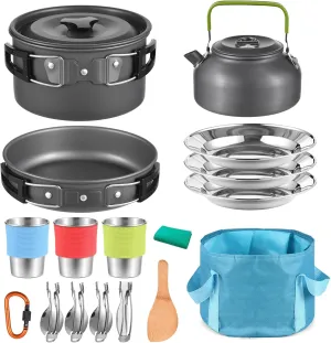Camping Cookware Set Portable Lightweight Aluminum Camping Pots and Pans Set 20Pcs Outdoor Cooking Kit for Camping Hiking Picnic Backpacking Adventure