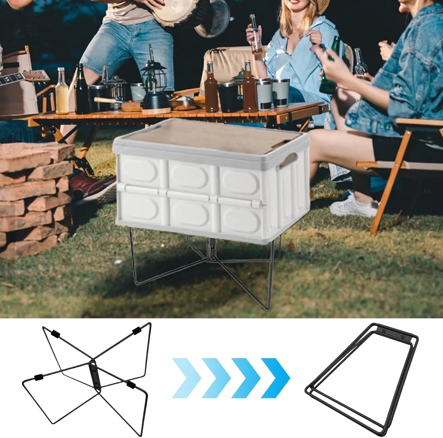 Camping Cooler Stand - Portable Folding Bucket Stand, Storage Box Base | Multifunctional Lightweight Water Container Holder with Non-Slip Mat Carry Bag, Stable Support for Camping Hiking Fishing