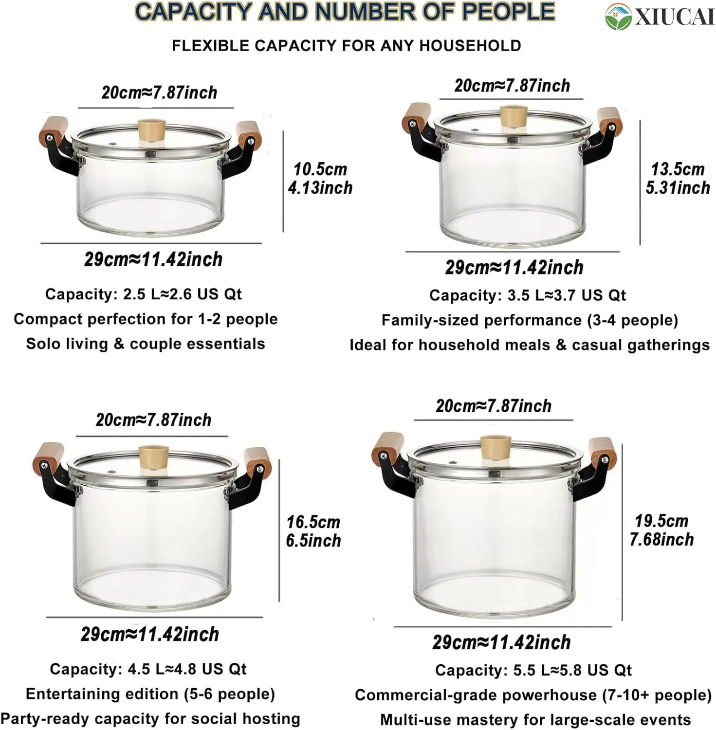 Camping Glass Pot with Lid and Wooden Handle, Borosilicate Glass Cooking Pot, Clear, Heat-Resistant, Easy to Clean, Multi-Fuel Compatible, for Outdoor Cooking,2.5L