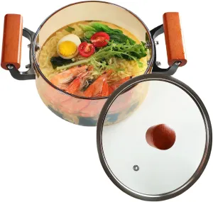 Camping Glass Pot with Lid and Wooden Handle, Borosilicate Glass Cooking Pot, Clear, Heat-Resistant, Easy to Clean, Multi-Fuel Compatible, for Outdoor Cooking,2.5L